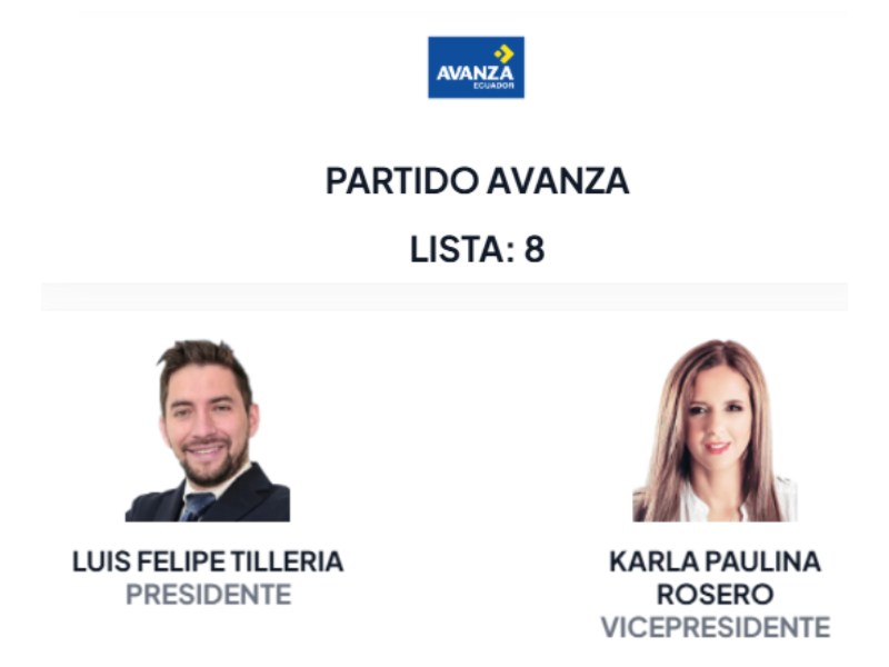 Luis Felipe Tillería y Karla Rosero representarán a Avanza en las Elecciones 2025. 